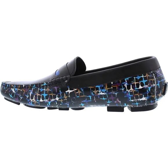 Robert Graham Black Sunbury Print Leather Penny Driving Loafers - Picture 2 of 8